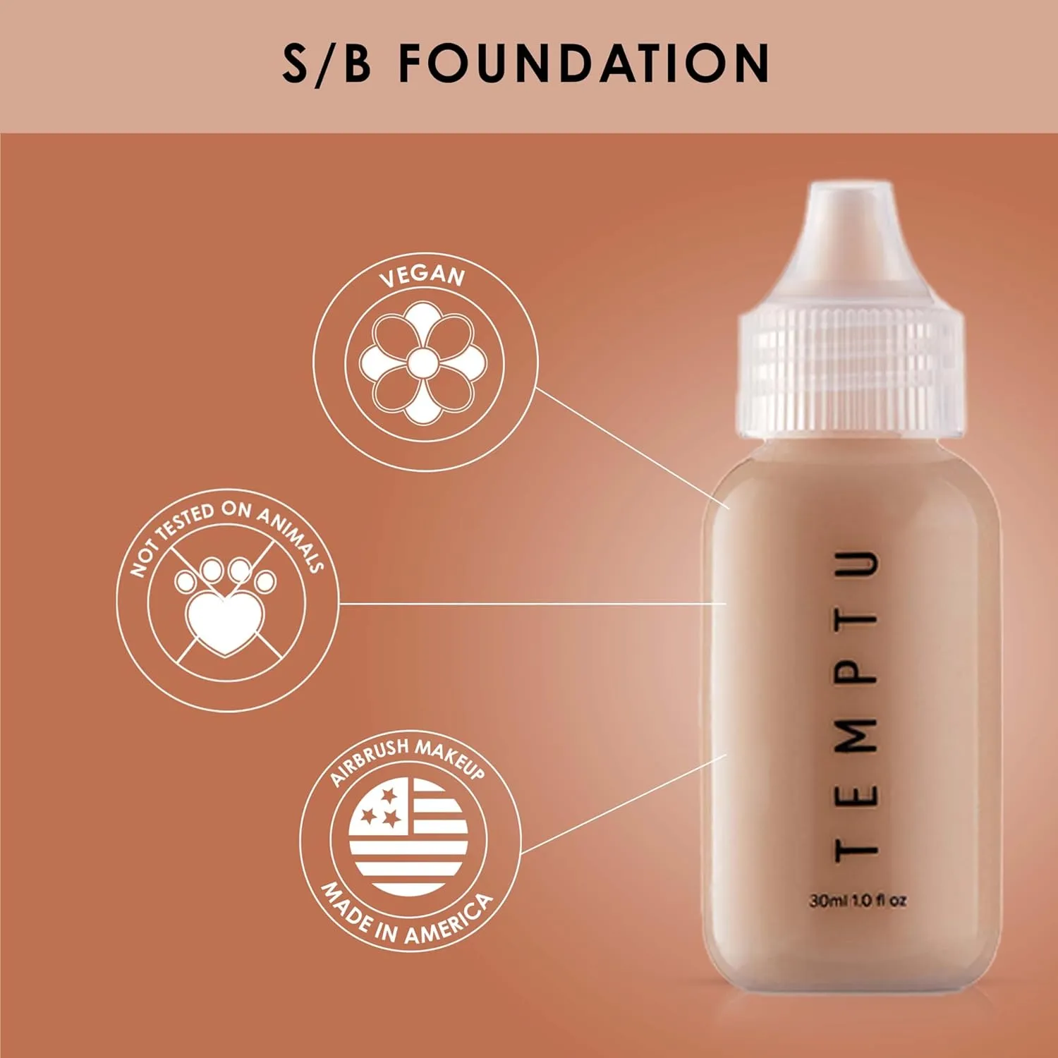 TEMPTU S/B Silicone-Based Airbrush Foundation: Professional Long-Wear Liquid Makeup, Sheer To Full Coverage For A Hydrated, Healthy-Looking Glow & Luminous, Dewy Finish On All Skin Types, 009 Natural Mocha, 1 Fl Oz