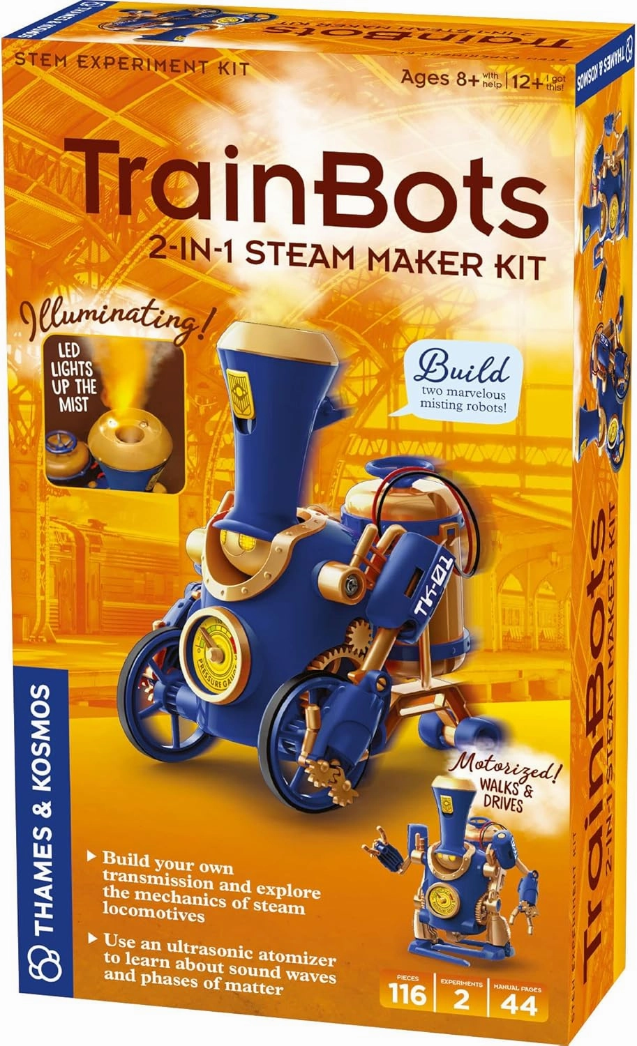Thames & Kosmos TrainBots: 2-in-1 STEAM Maker Kit | Build 2 Steampunk Robots w/LED Lights | Explore Robots & Engineering | Includes Ultrasonic Atomizer | Ages 8  with Help; 12  for Independent Play