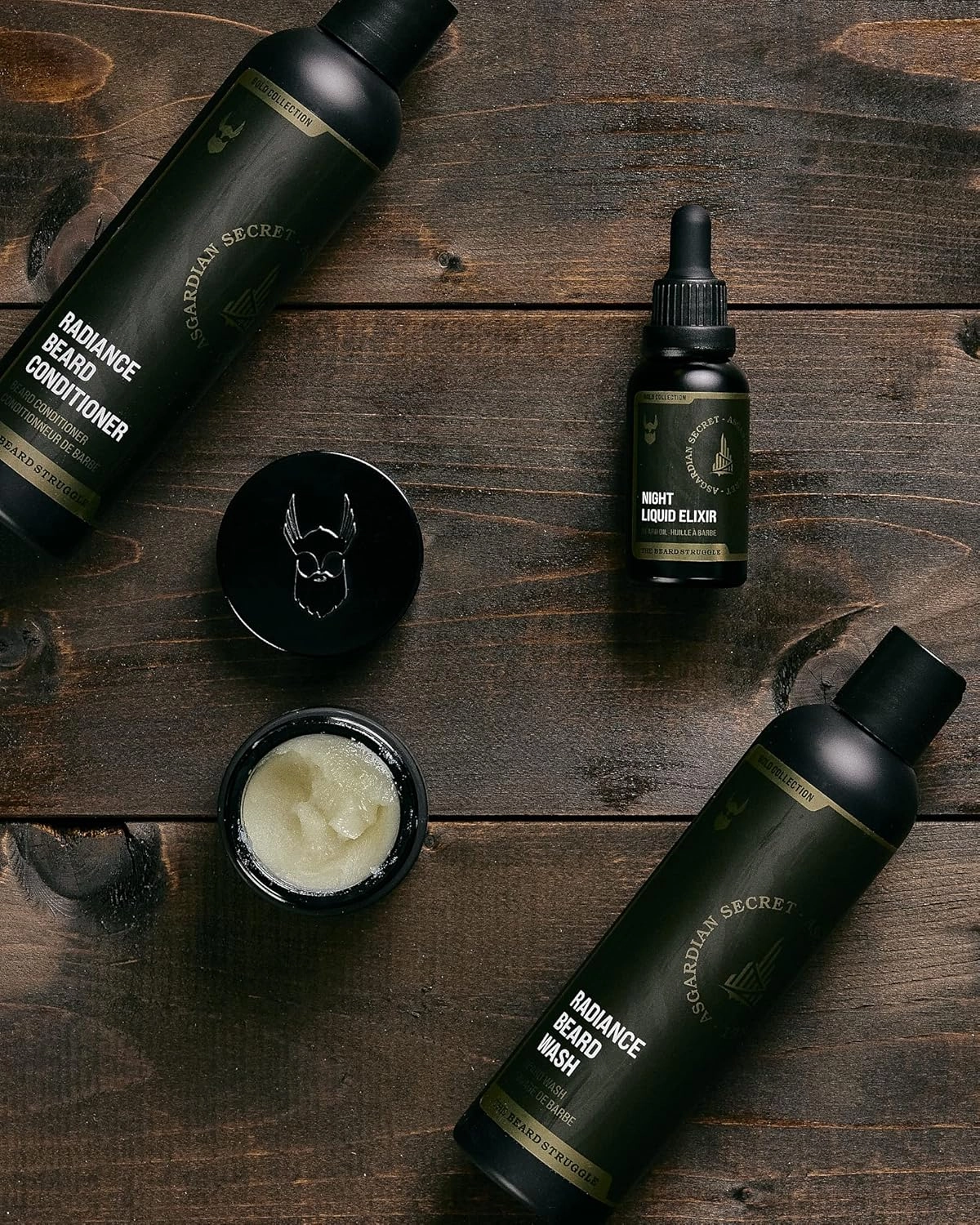 The Beard Struggle Men’s Beard Grooming Kit Includes Balm, Oil, Wash & Conditioner – Gold Collection, Asgardian Secret (8.11 fl oz)