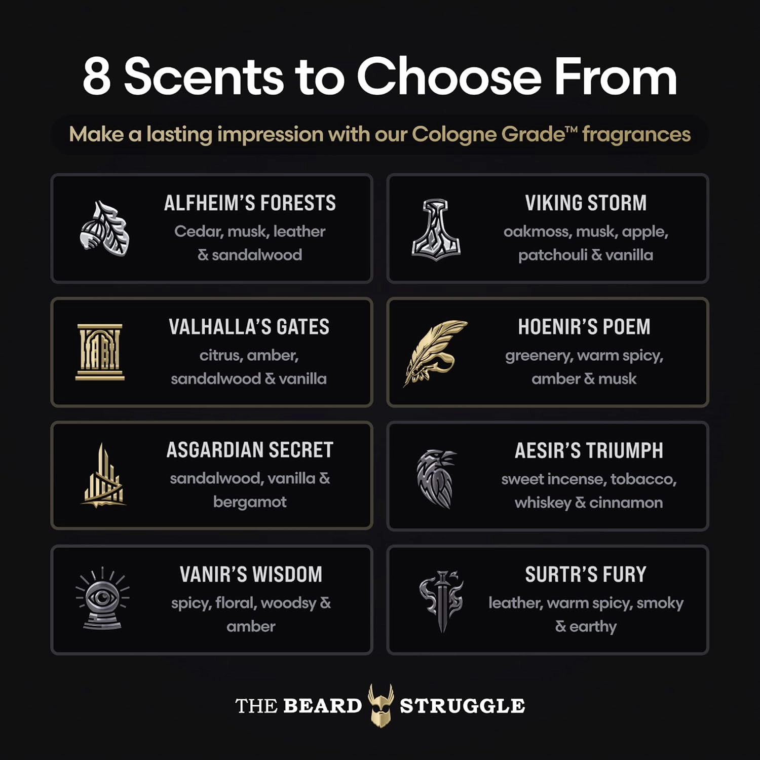 The Beard Struggle Men’s Beard Grooming Kit Includes Balm, Oil, Wash & Conditioner – Gold Collection, Asgardian Secret (8.11 fl oz)