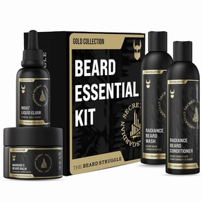 The Beard Struggle Men’s Beard Grooming Kit Includes Balm, Oil, Wash & Conditioner – Gold Collection, Asgardian Secret (8.11 fl oz)