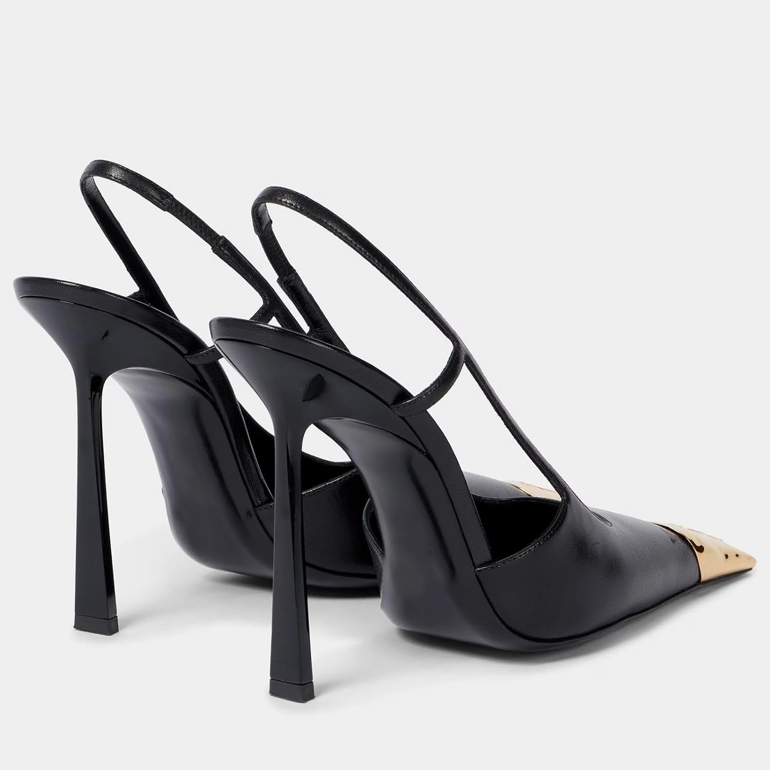 THESHY Womens Slingback High Heels Metal Pointed Toe Leather High Stiletto Heel Pumps Slip on Elastic Strap Fashion Dress Shoes for Women