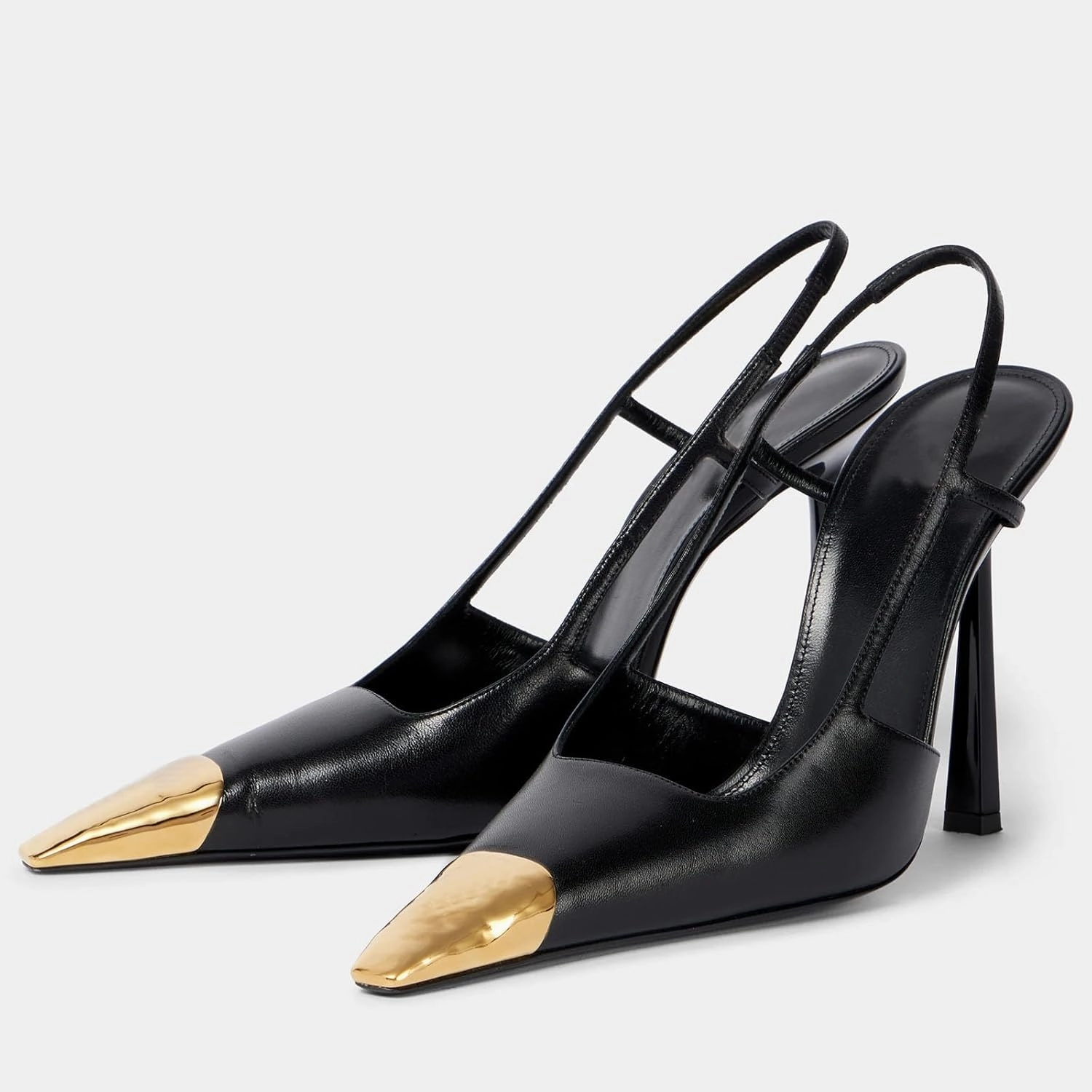THESHY Womens Slingback High Heels Metal Pointed Toe Leather High Stiletto Heel Pumps Slip on Elastic Strap Fashion Dress Shoes for Women