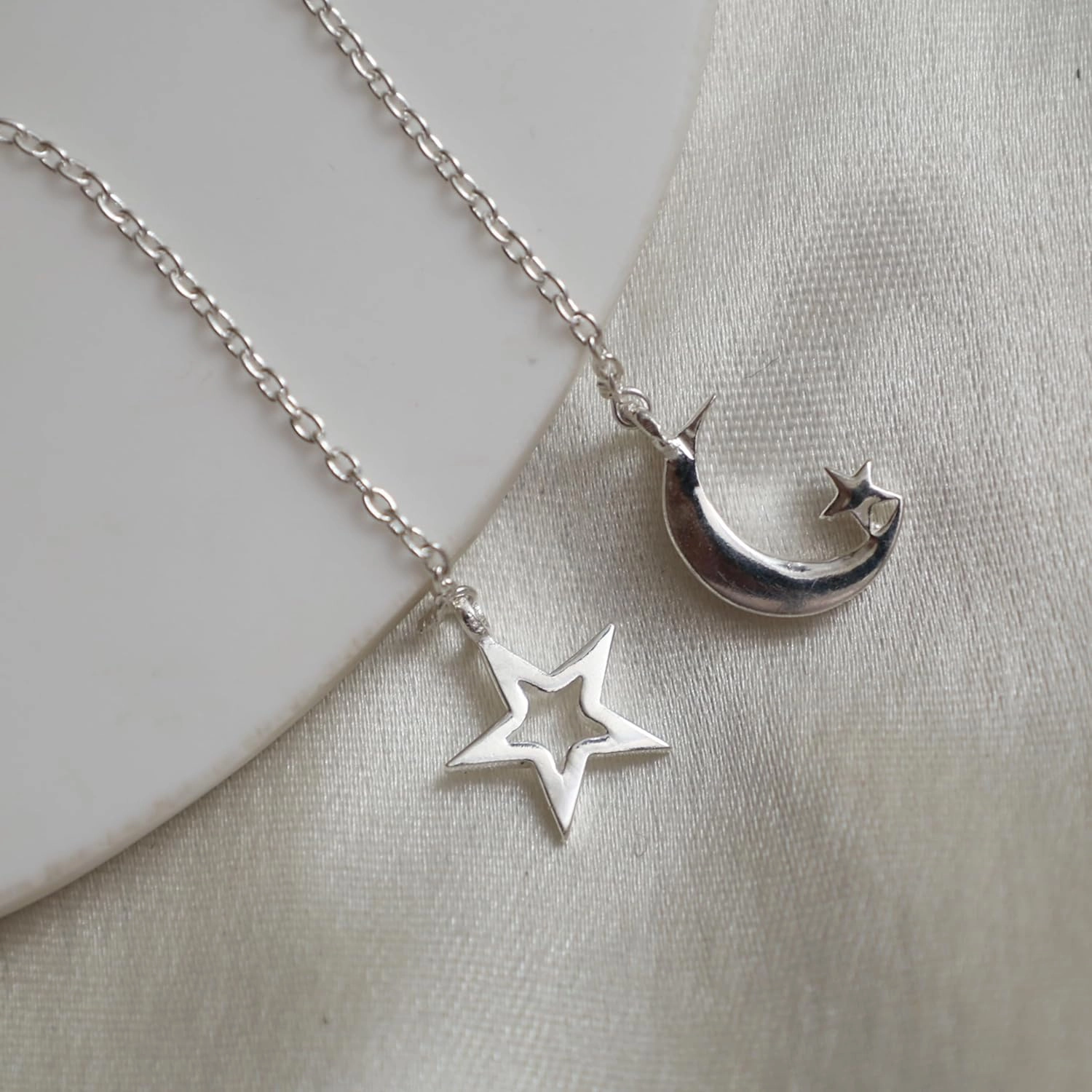 Threader Earrings Moon & Star Mis Match Earrings Celestial Earrings Second Ear Piercing Adjustable Lightweight Dangle Drop Earrings for Women Sterling Silver Boho Chic Handmade Jewelry