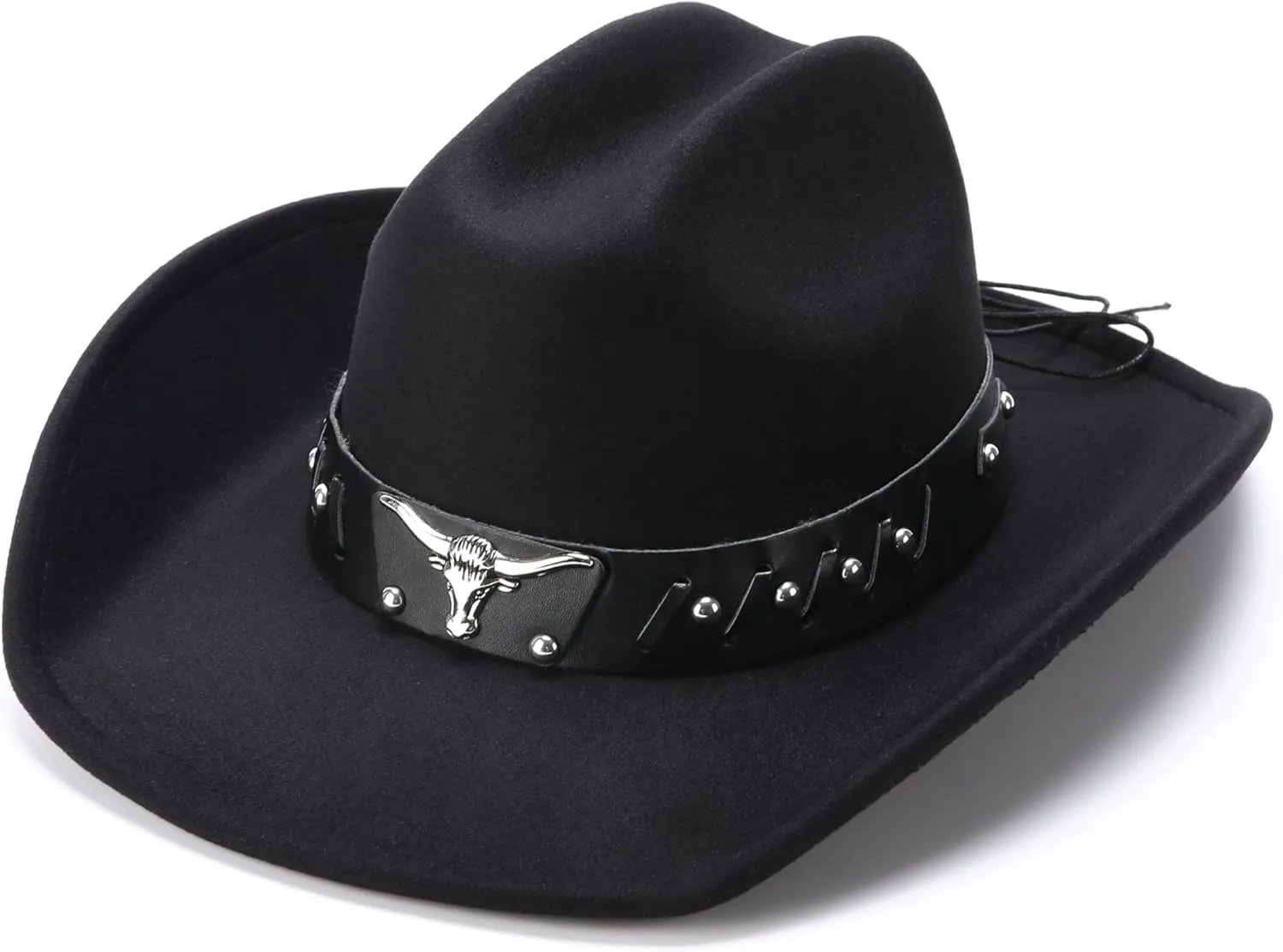 thuizen Classic Western Cattleman Crown Rolled Brim Cowboy Hat with Silver Bullhead