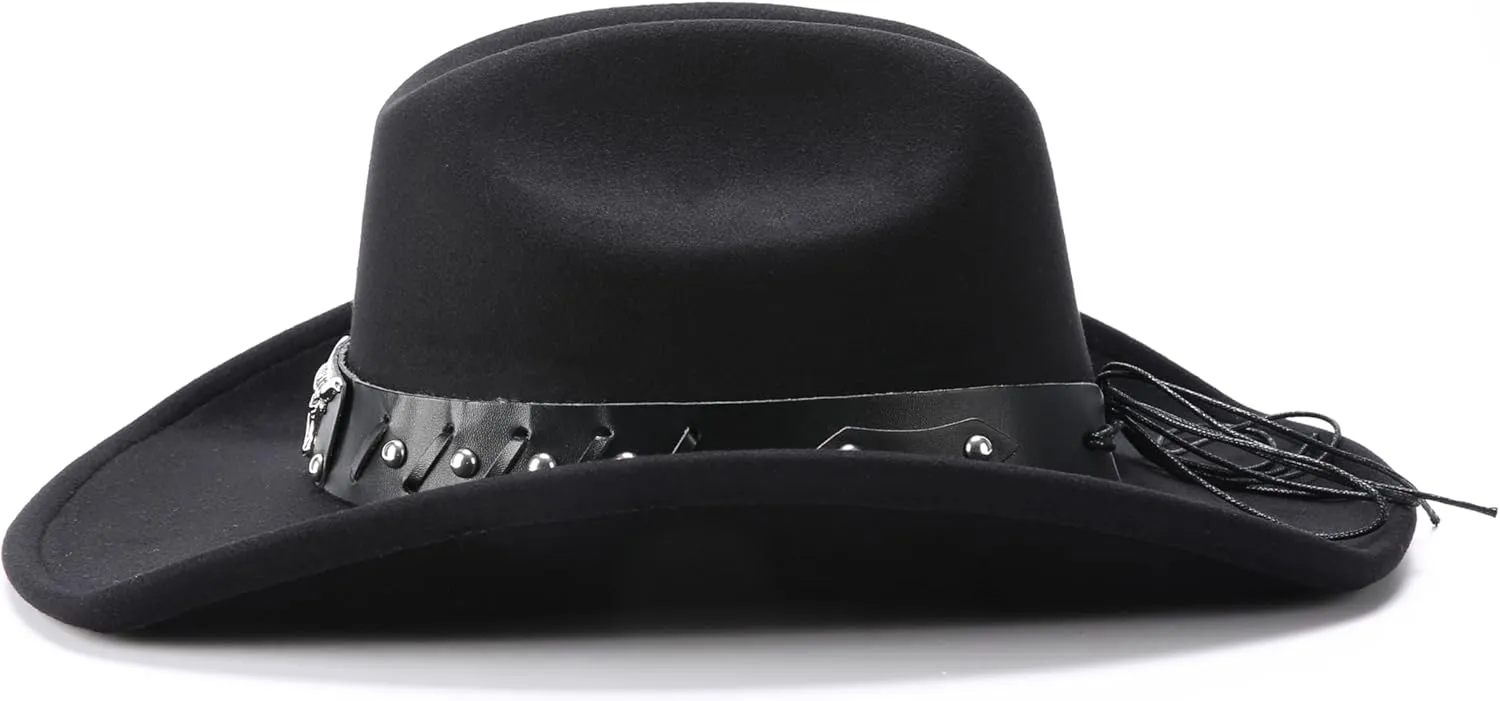 thuizen Classic Western Cattleman Crown Rolled Brim Cowboy Hat with Silver Bullhead