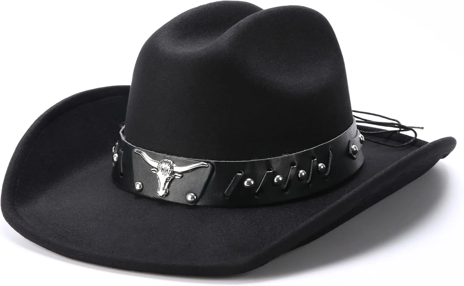 thuizen Classic Western Cattleman Crown Rolled Brim Cowboy Hat with Silver Bullhead