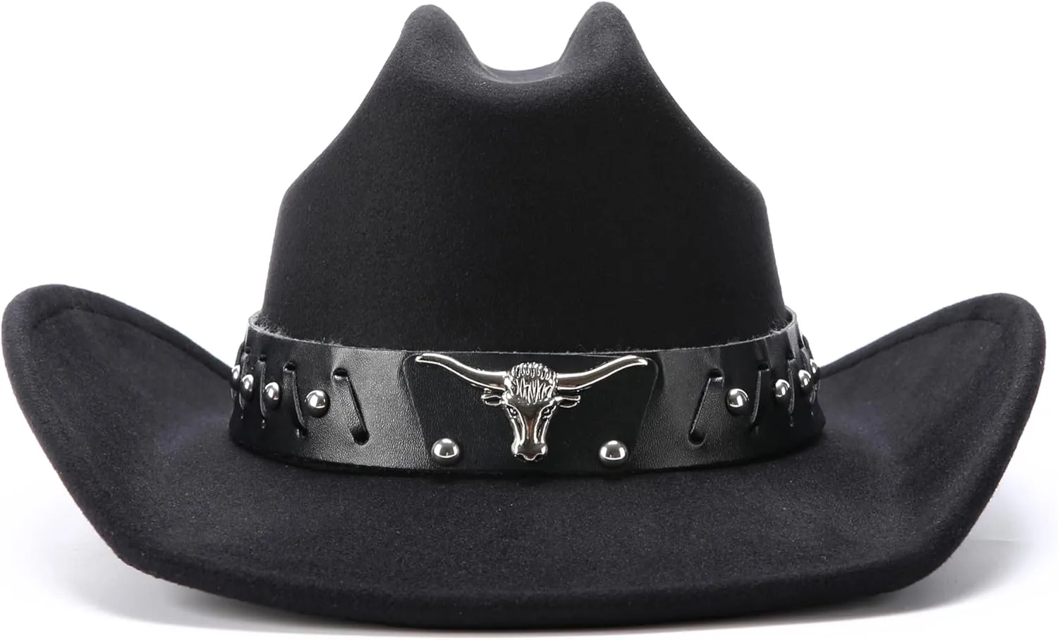 thuizen Classic Western Cattleman Crown Rolled Brim Cowboy Hat with Silver Bullhead