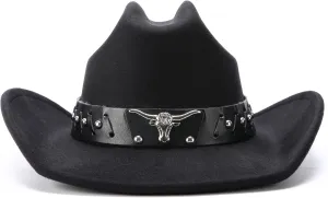 thuizen Classic Western Cattleman Crown Rolled Brim Cowboy Hat with Silver Bullhead