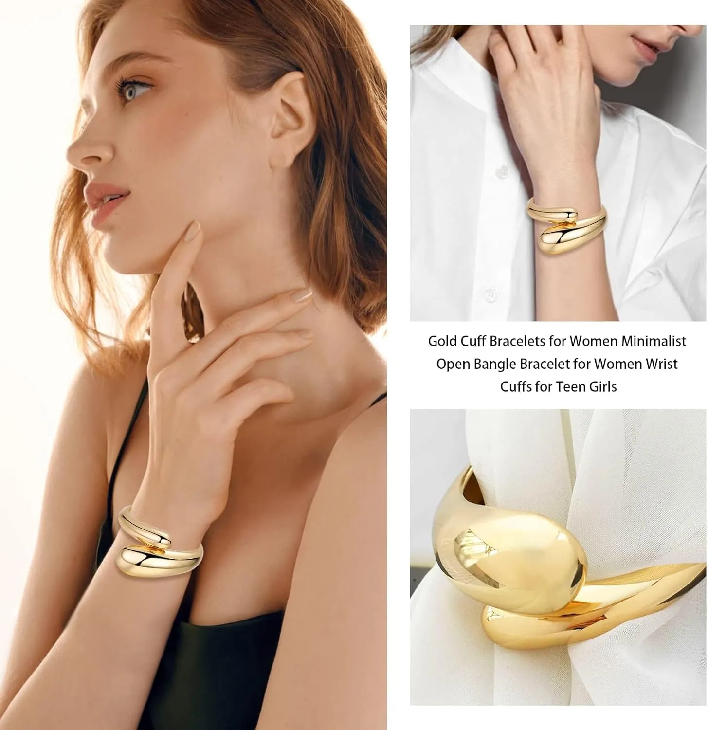 Tiantian Gold Bangles & Cuff Bracelets for Women - Non Tarnish Chunky Gold Trendy Jewelry - Christmas Gifts & Stocking Stuffers