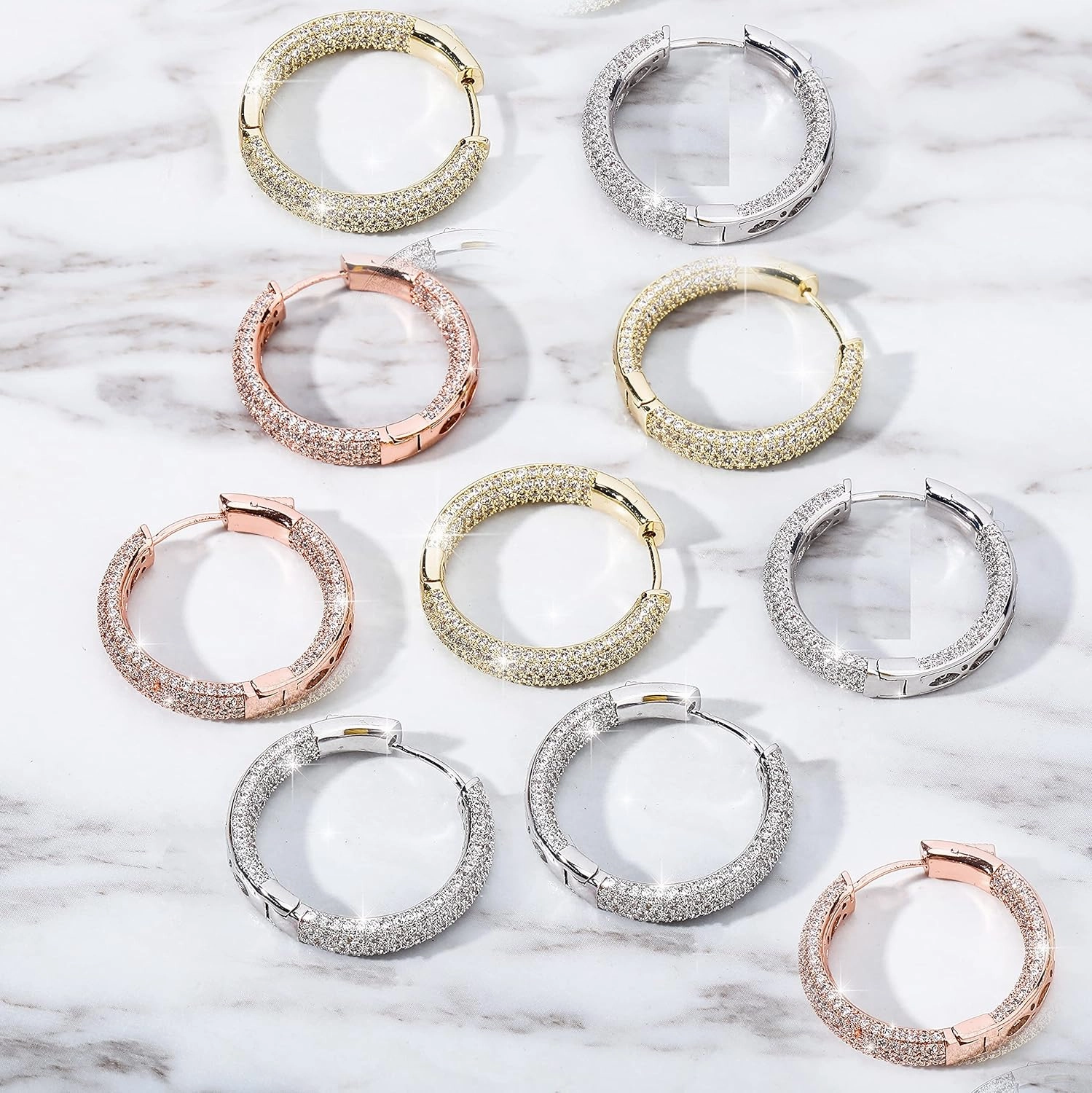 TOPGRILLZ Iced Out Hoop Earrings Cubic Zirconia Huggie Cartilage Cuff Hypoallergenic 14K Gold Plated Luxury Fashion Round Circle Earrings For Men Women