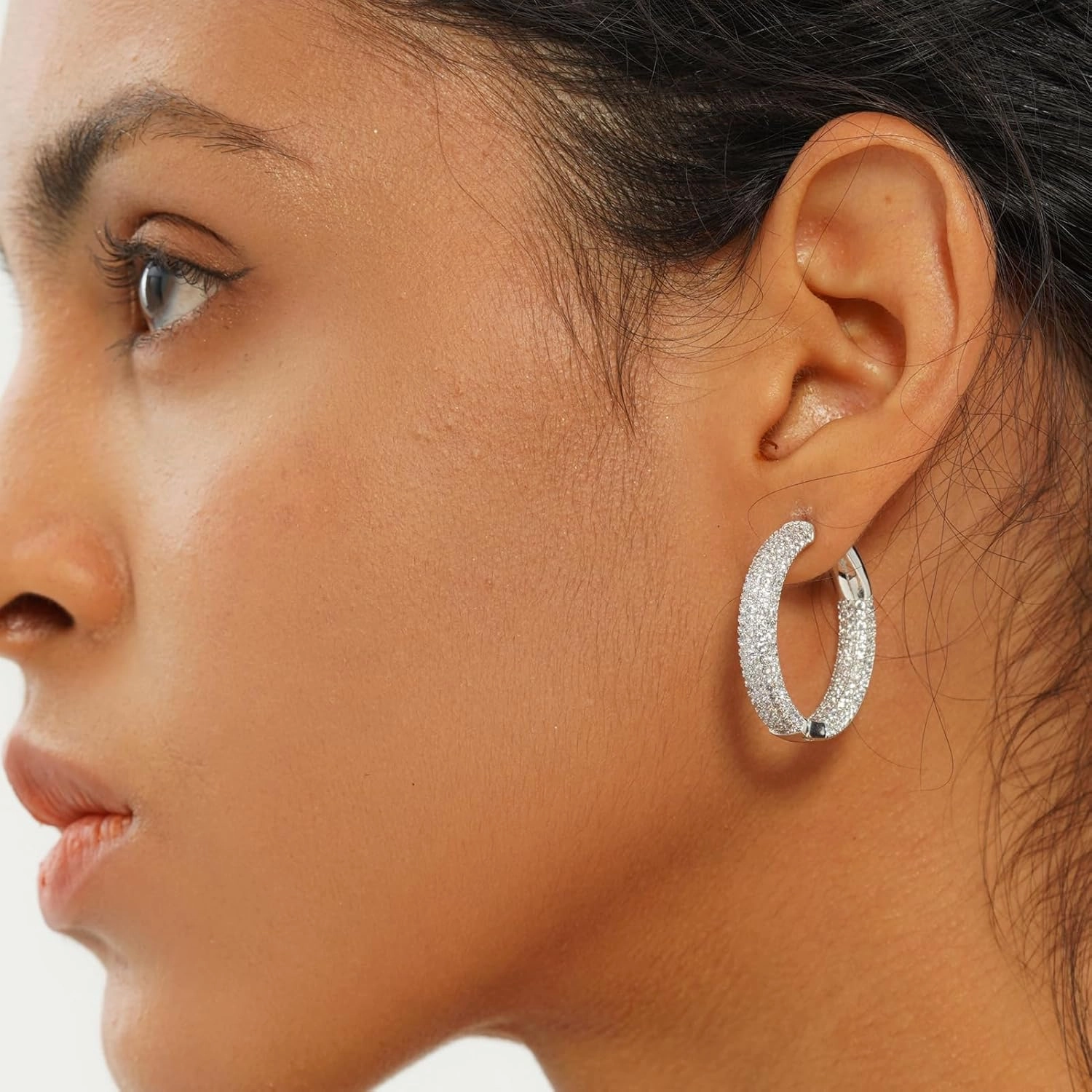 TOPGRILLZ Iced Out Hoop Earrings Cubic Zirconia Huggie Cartilage Cuff Hypoallergenic 14K Gold Plated Luxury Fashion Round Circle Earrings For Men Women