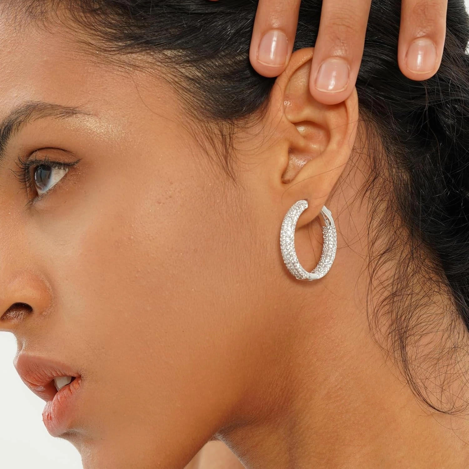 TOPGRILLZ Iced Out Hoop Earrings Cubic Zirconia Huggie Cartilage Cuff Hypoallergenic 14K Gold Plated Luxury Fashion Round Circle Earrings For Men Women