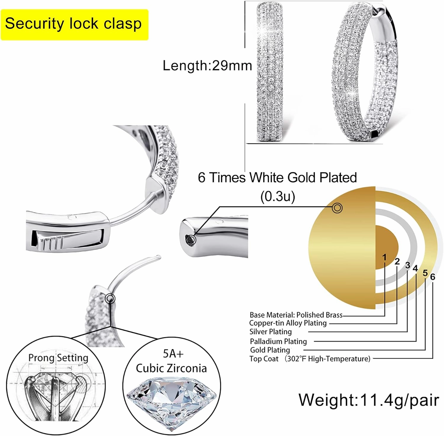 TOPGRILLZ Iced Out Hoop Earrings Cubic Zirconia Huggie Cartilage Cuff Hypoallergenic 14K Gold Plated Luxury Fashion Round Circle Earrings For Men Women