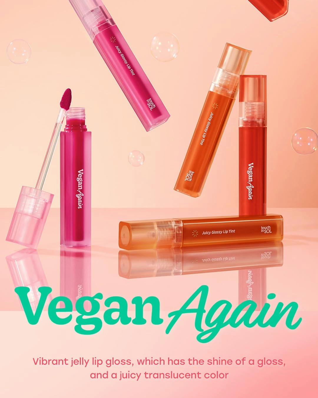Touch in Sol Vegan Again Juicy Glossy Lip Tint - High Pigmented & Glossy Korean Lip Tint - Shiny Translucent Color - Glowy Hydrated Lips, Moisturizing and Plumping, 0.13 fl.oz. (05 Marshmellow)