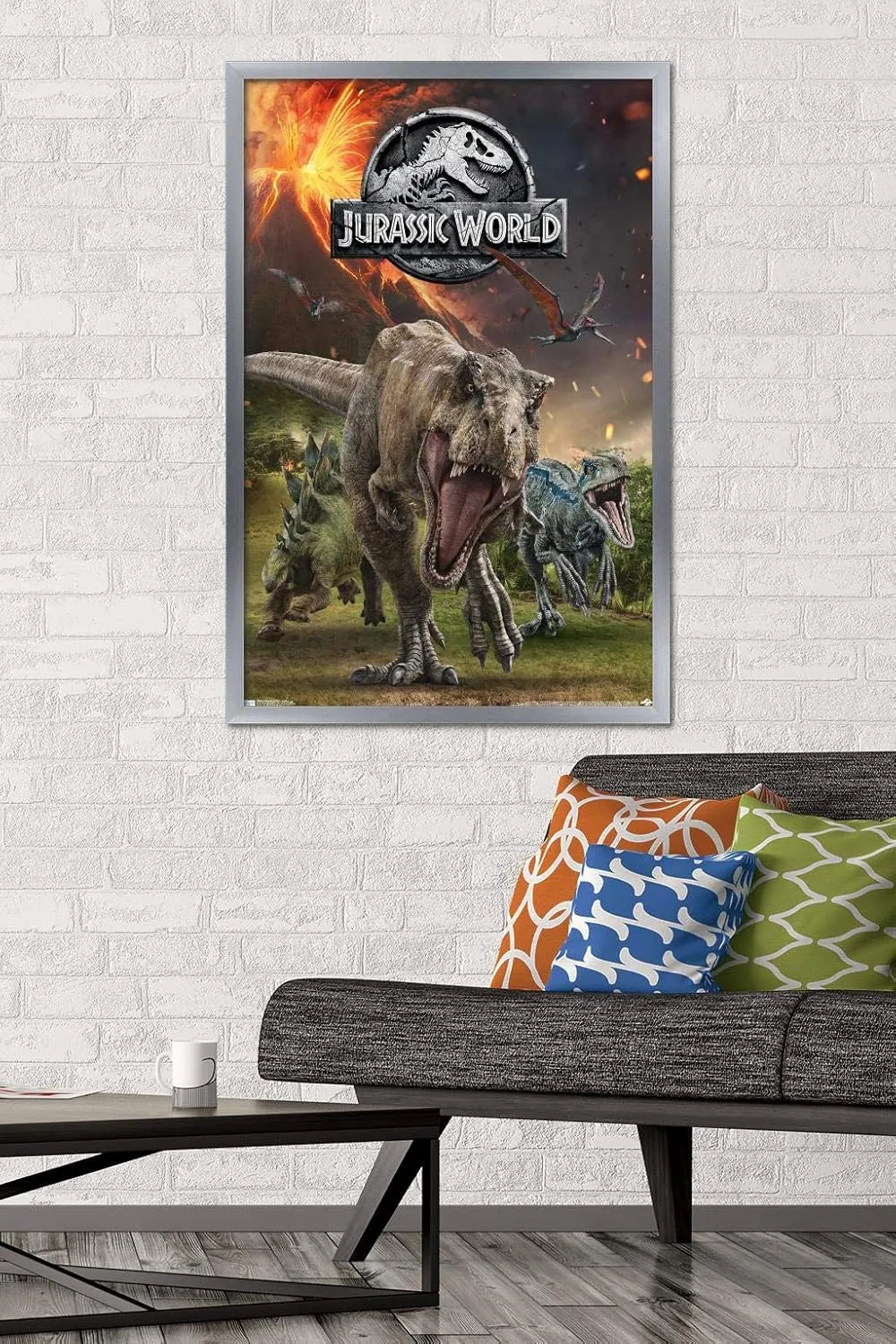 Trends International 24X36 Jurassic World: Fallen Kingdom - Group Wall Poster, 36L x 24W, Silver Framed Version
