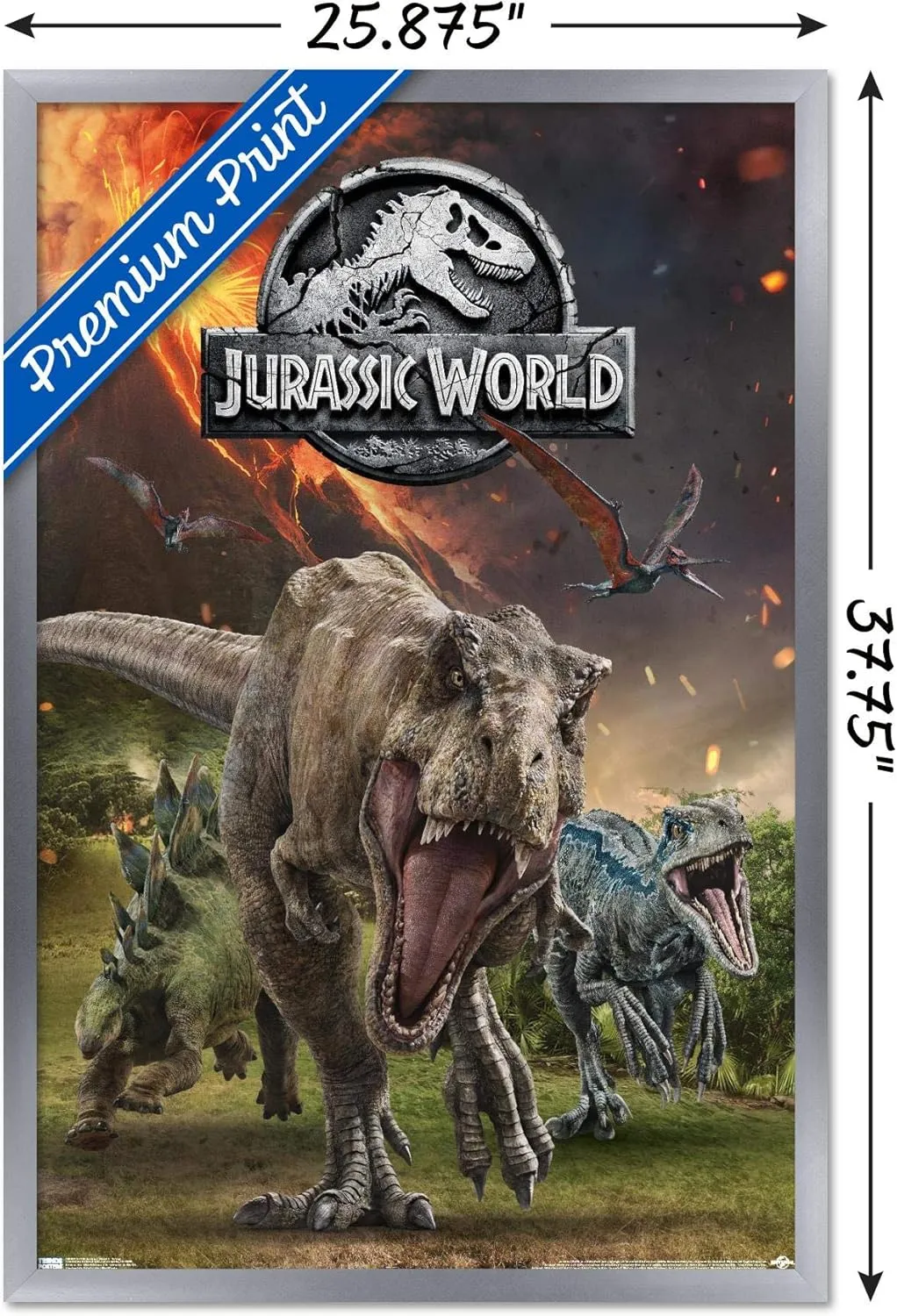 Trends International 24X36 Jurassic World: Fallen Kingdom - Group Wall Poster, 36L x 24W, Silver Framed Version
