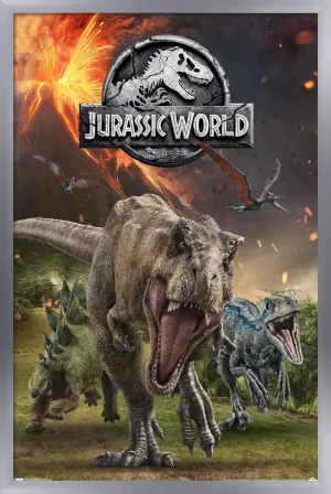 Trends International 24X36 Jurassic World: Fallen Kingdom - Group Wall Poster, 36L x 24W, Silver Framed Version