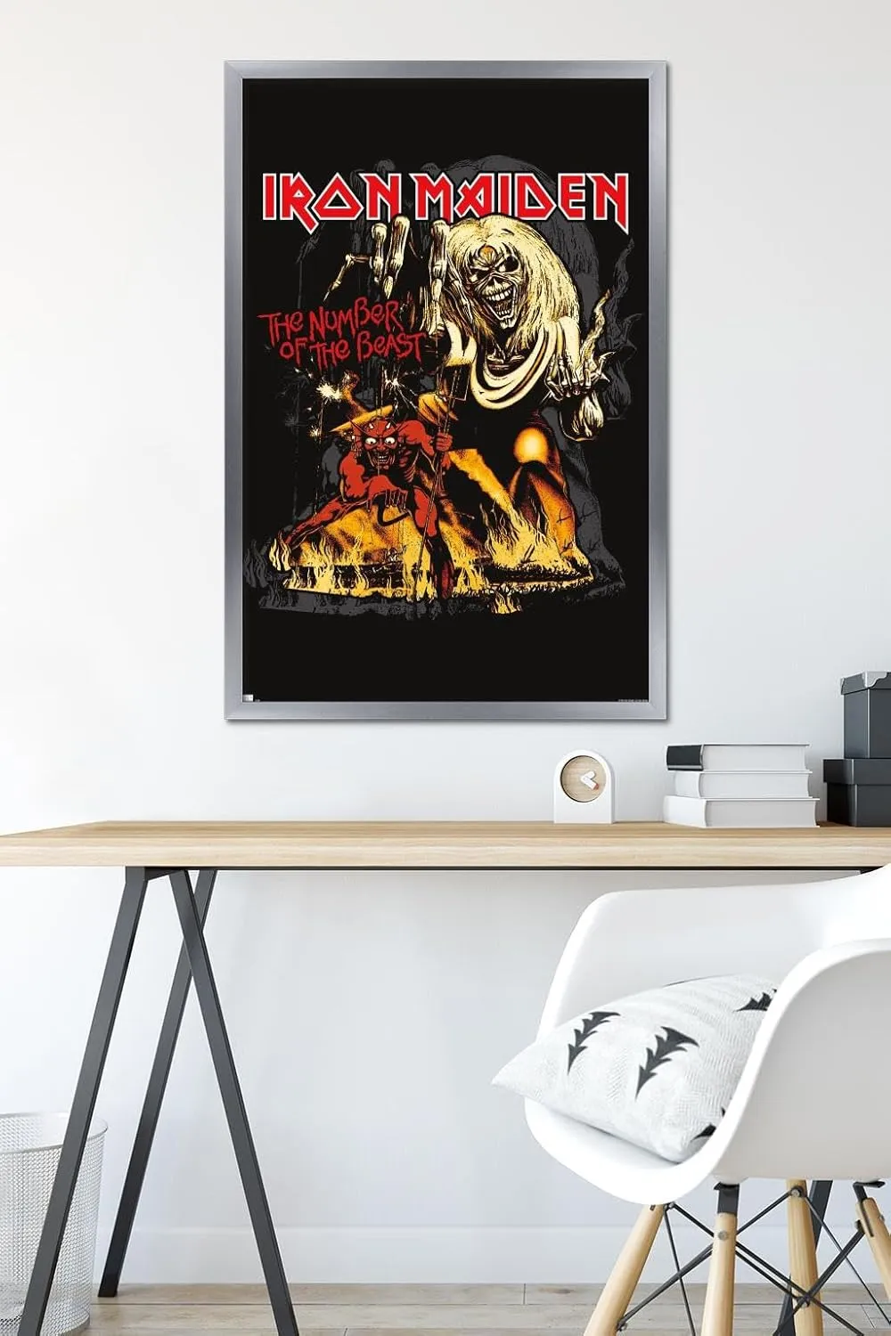 Trends International Iron Maiden - The Number Of The Beast Wall Poster, 34L x 22.4W, Silver Framed Version