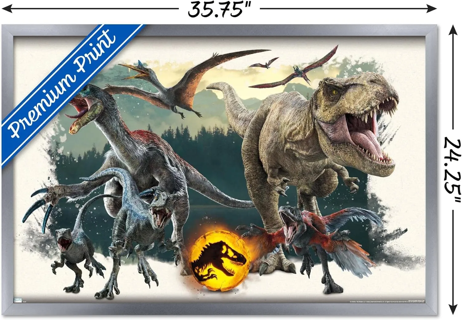 Trends International Jurassic World: Dominion - Aggression Wall Poster, 22.375" x 34", Silver Framed Version