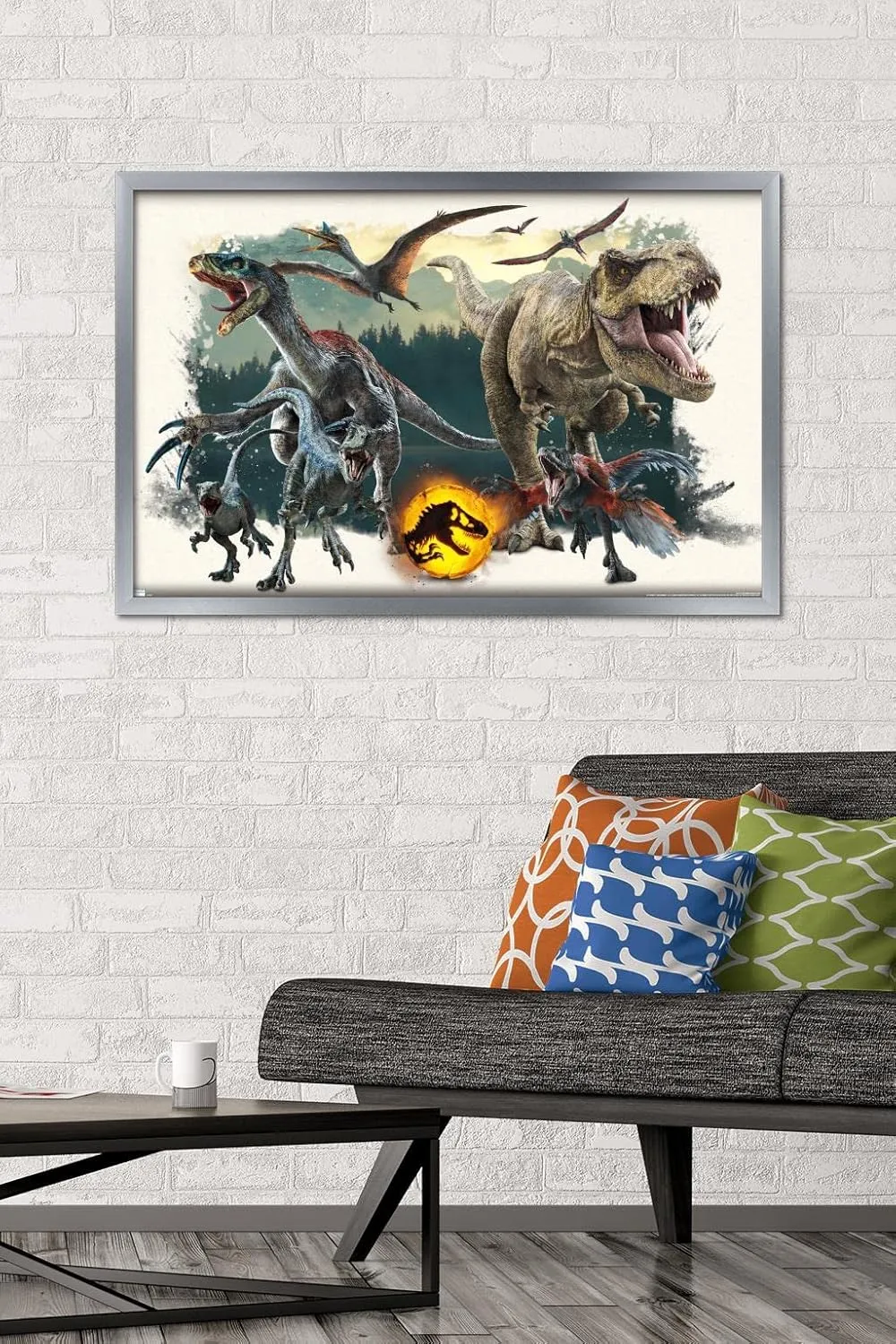 Trends International Jurassic World: Dominion - Aggression Wall Poster, 22.375" x 34", Silver Framed Version