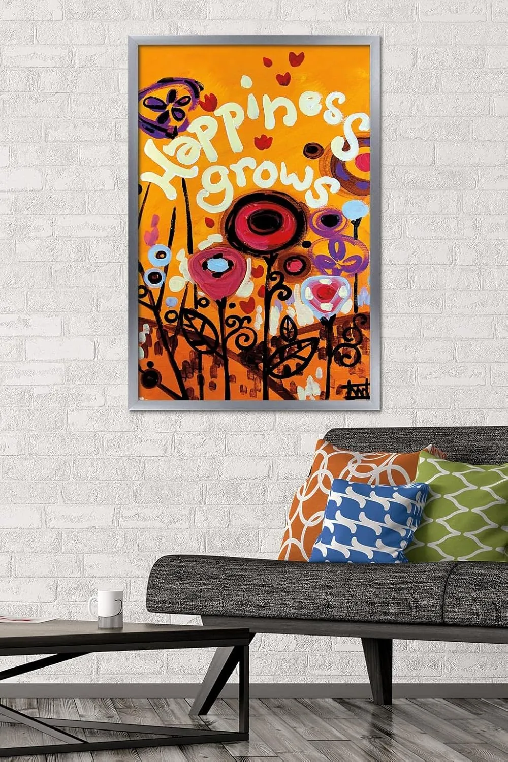 Trends International Natash Wescoat - Happiness Grows Wall Poster, 34L x 22.4W, Silver Framed Version