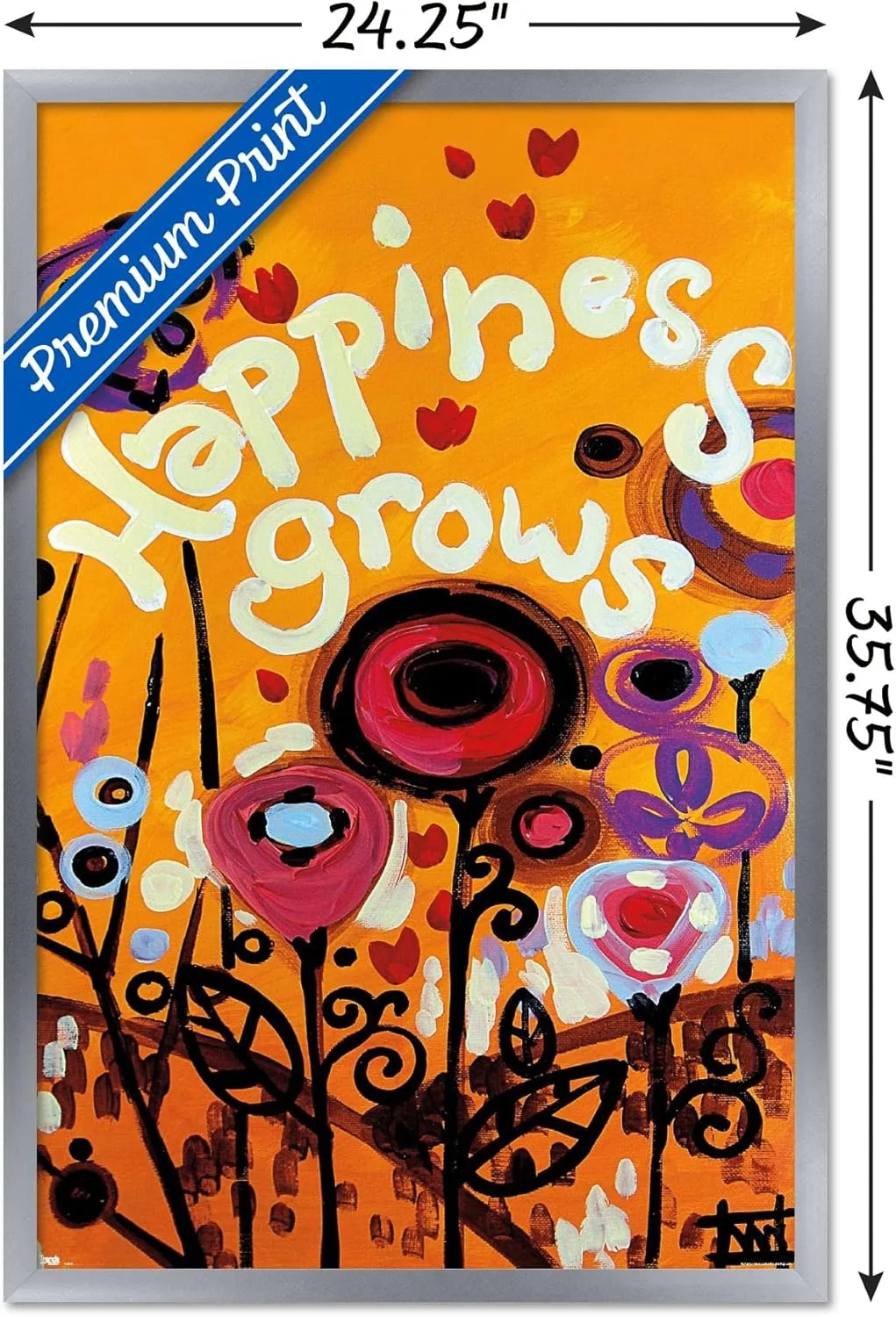 Trends International Natash Wescoat - Happiness Grows Wall Poster, 34L x 22.4W, Silver Framed Version