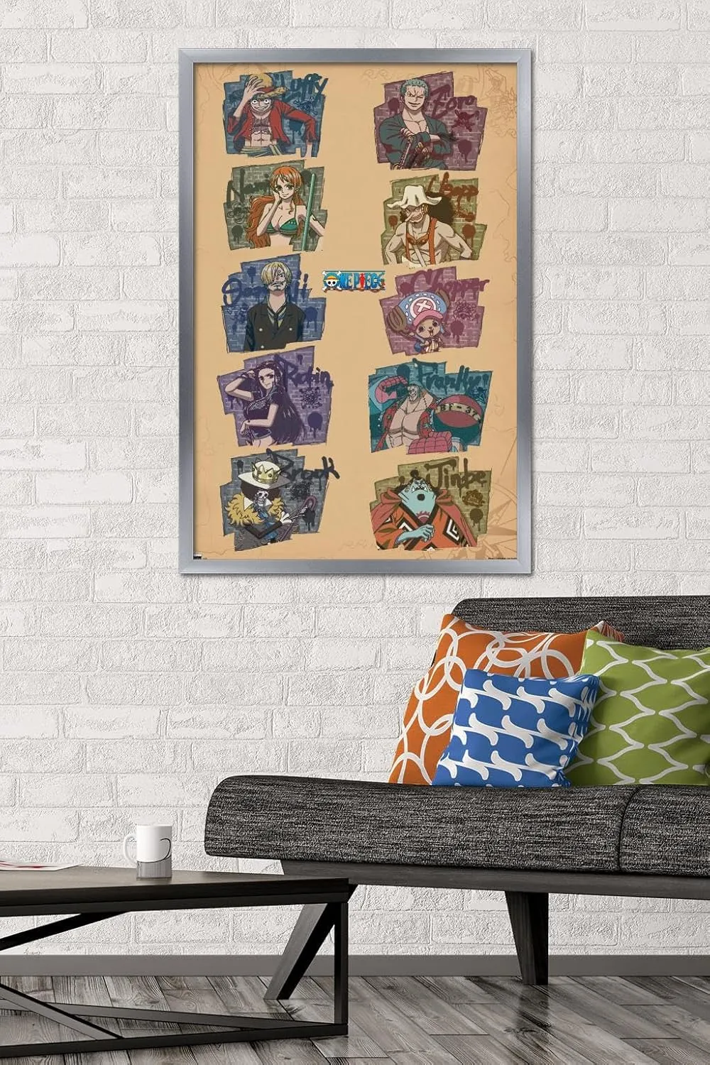 Trends International One Piece: Fishman Island - Brick Wall Grid Wall Poster, 34L x 22.4W, Silver Framed Version