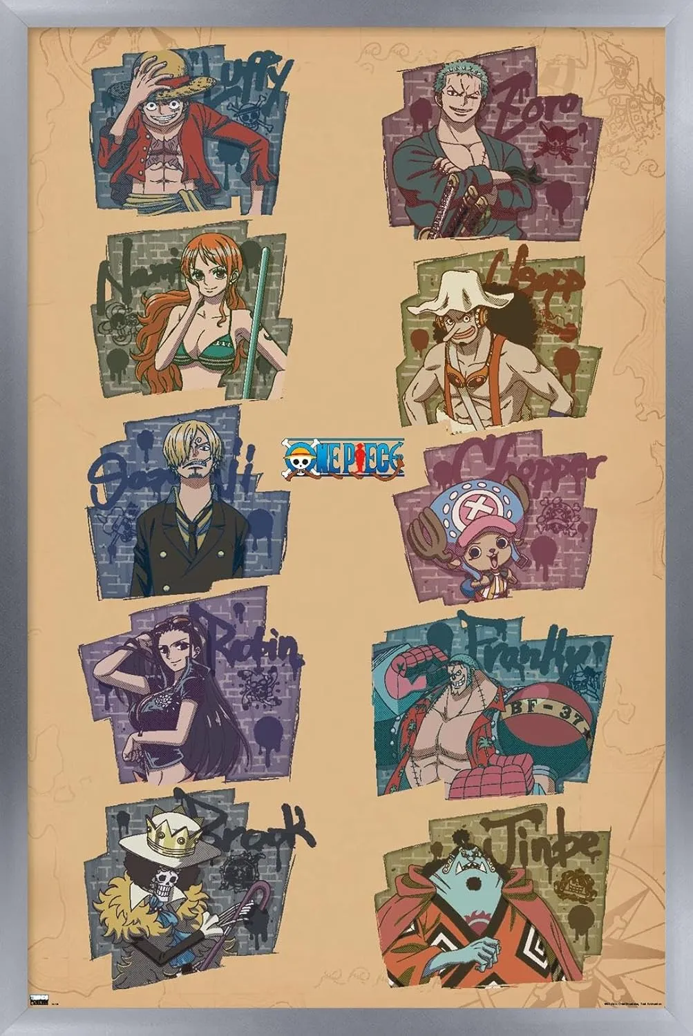 Trends International One Piece: Fishman Island - Brick Wall Grid Wall Poster, 34L x 22.4W, Silver Framed Version