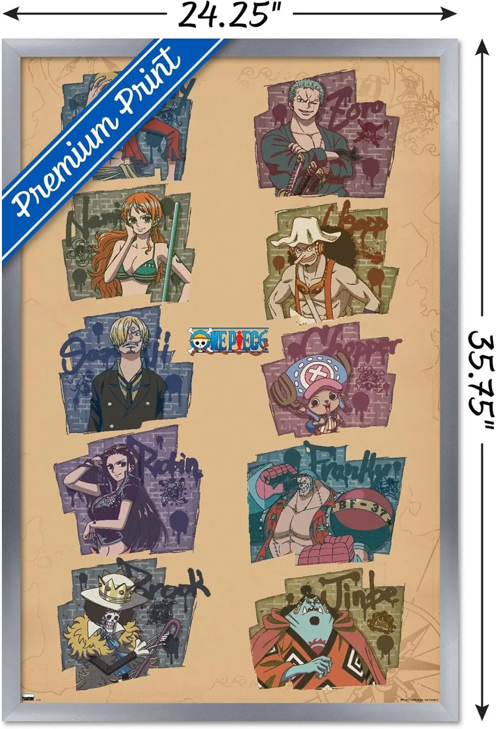 Trends International One Piece: Fishman Island - Brick Wall Grid Wall Poster, 34L x 22.4W, Silver Framed Version