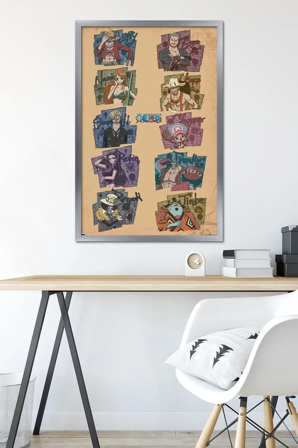 Trends International One Piece: Fishman Island - Brick Wall Grid Wall Poster, 34L x 22.4W, Silver Framed Version