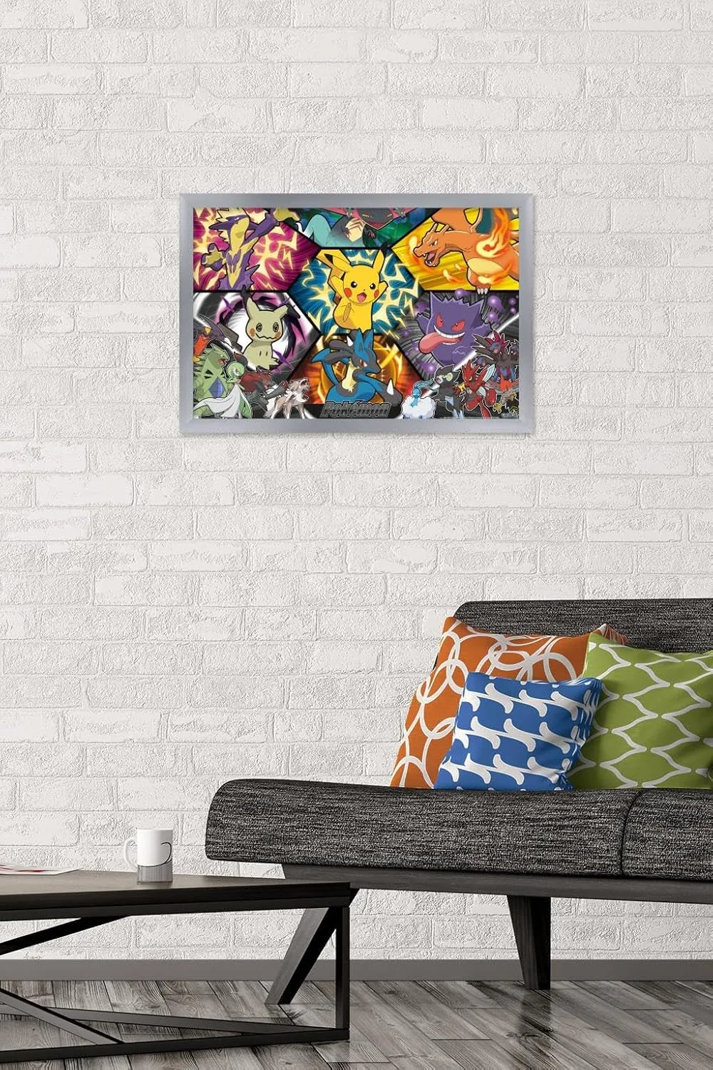 Trends International Pokémon: Battle Art - Group Wall Poster, 22.4L x 14.7W, Silver Framed Version