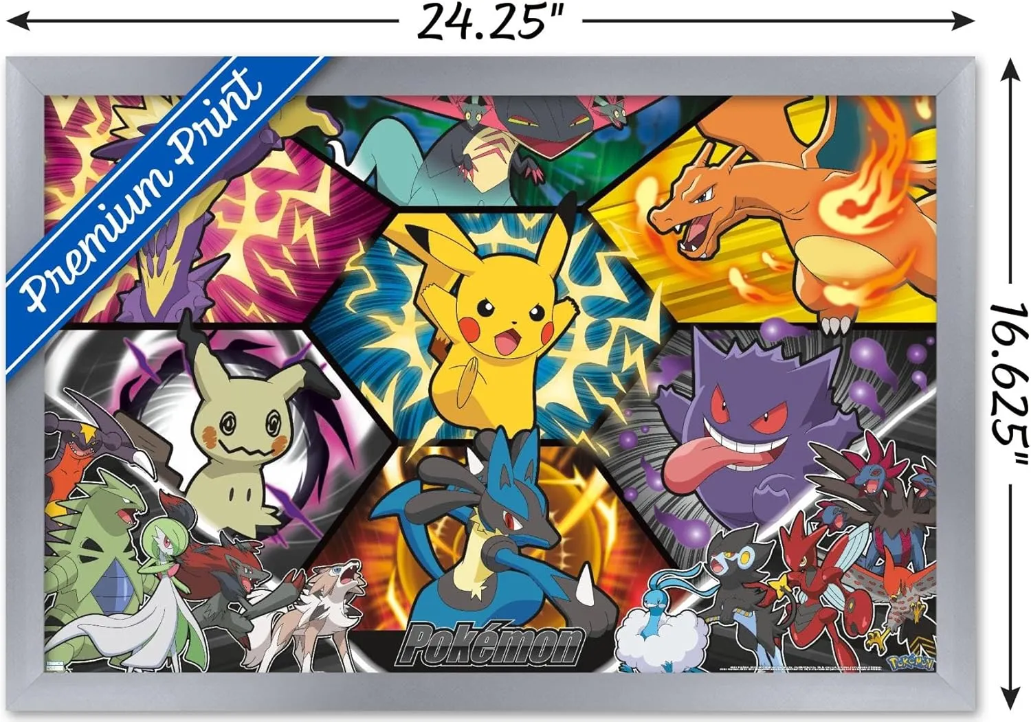 Trends International Pokémon: Battle Art - Group Wall Poster, 22.4L x 14.7W, Silver Framed Version