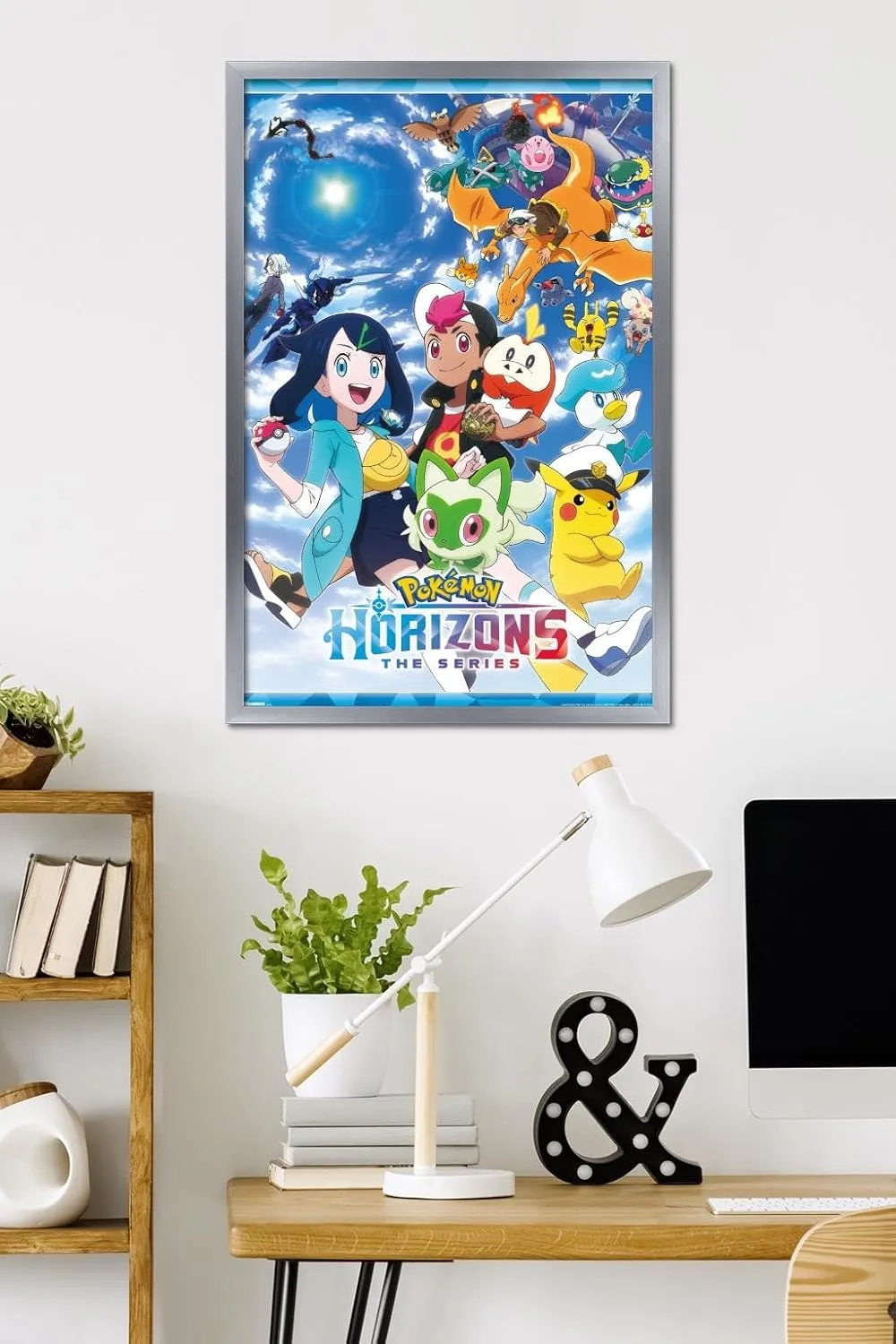 Trends International Pokémon Horizons - Key Art Wall Poster, 34L x 22.4W, Silver Framed Version