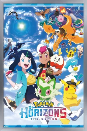 Trends International Pokémon Horizons - Key Art Wall Poster, 34L x 22.4W, Silver Framed Version