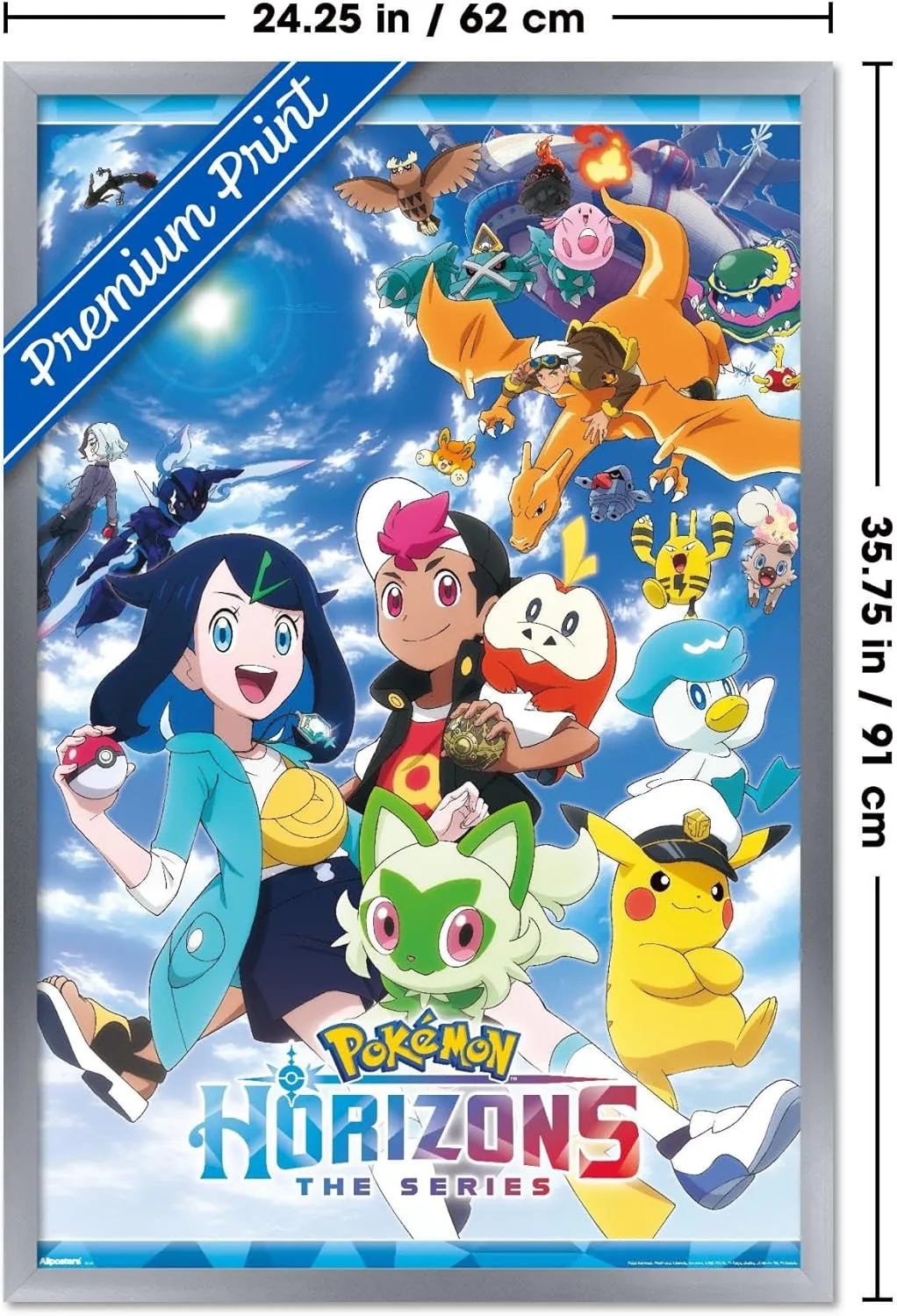 Trends International Pokémon Horizons - Key Art Wall Poster, 34L x 22.4W, Silver Framed Version
