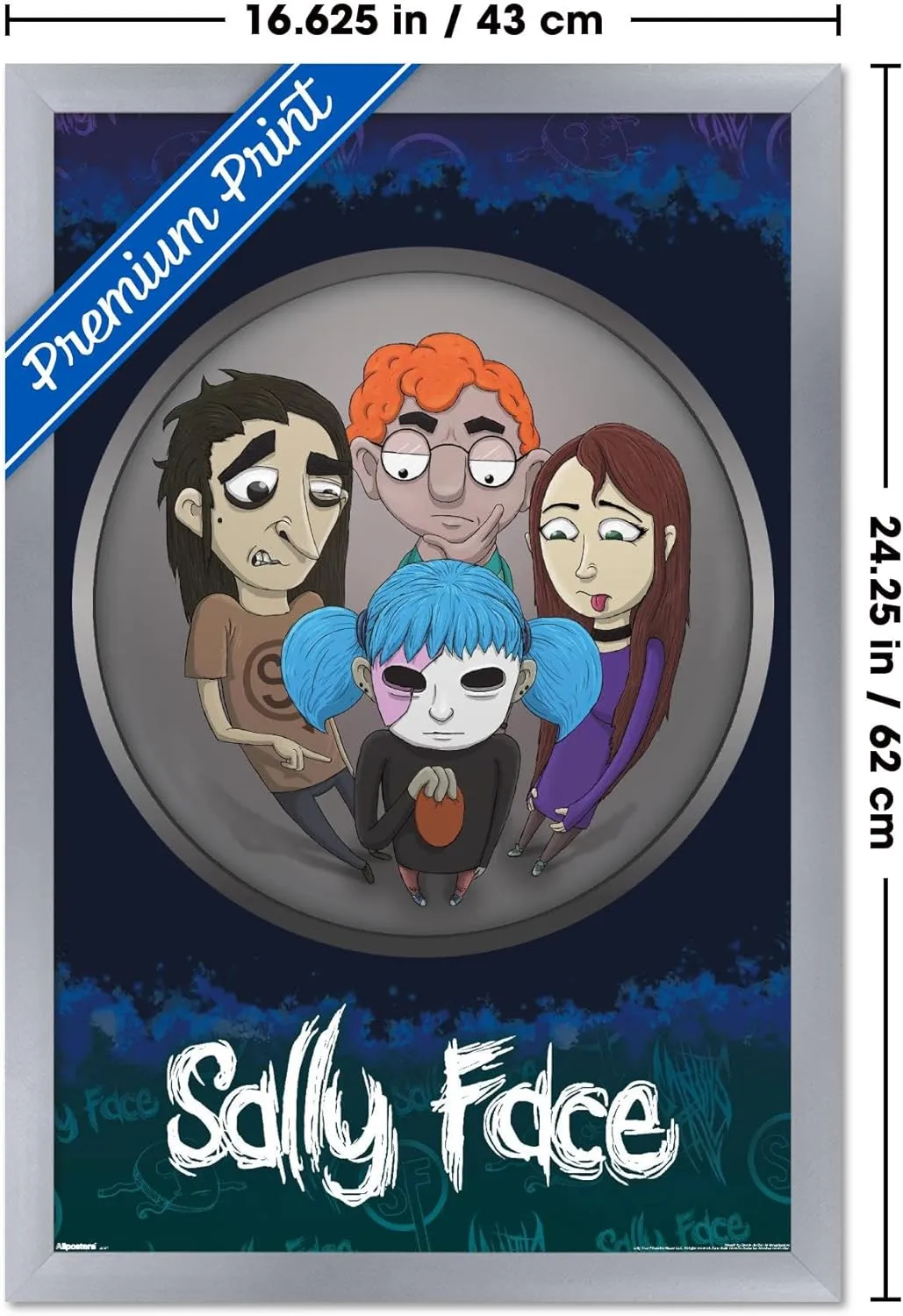 Trends International Sally Face - Fisheye Wall Poster, 22.4L x 14.7W, Silver Framed Version