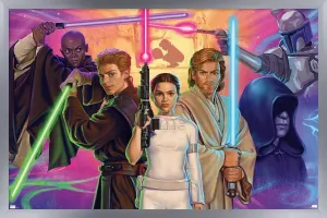 Trends International Star Wars: Attack of The Clones by Monica M. Magaña Wall Poster, 22.4L x 14.7W, Silver Framed Version