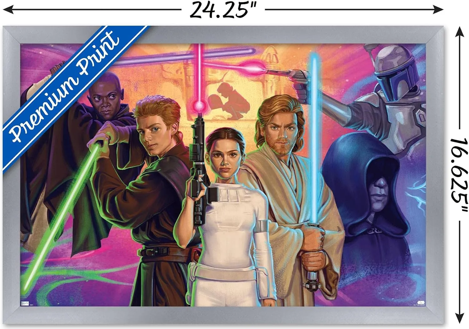 Trends International Star Wars: Attack of The Clones by Monica M. Magaña Wall Poster, 22.4L x 14.7W, Silver Framed Version