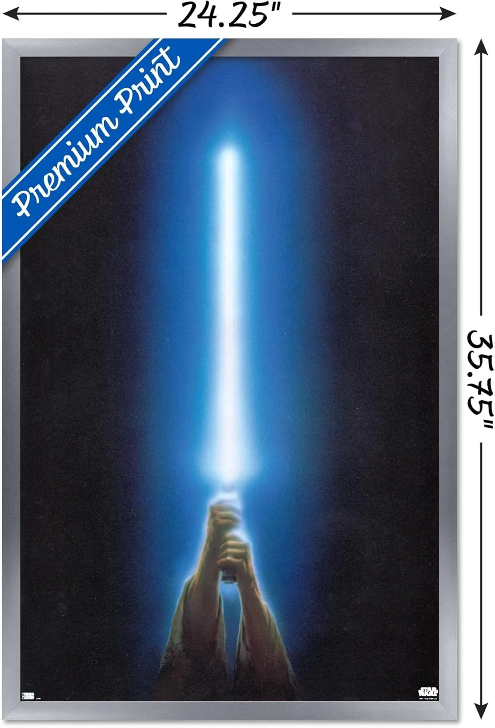 Trends International Star Wars: Original Trilogy - Blue Lightsaber Wall Poster, 34L x 22.4W, Silver Framed Version