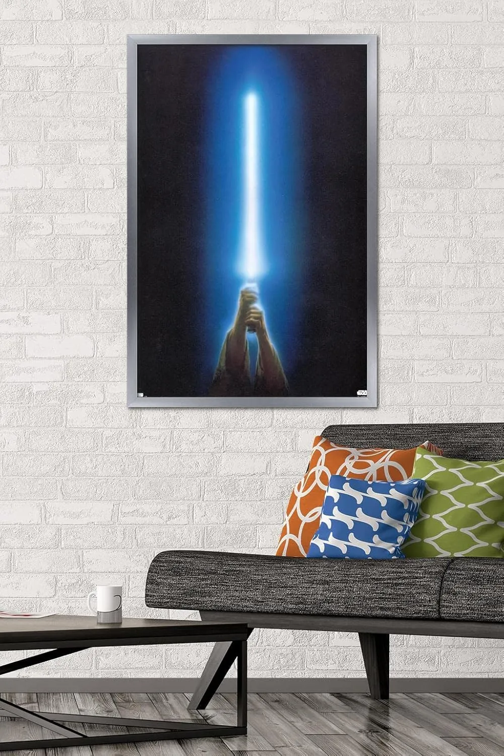 Trends International Star Wars: Original Trilogy - Blue Lightsaber Wall Poster, 34L x 22.4W, Silver Framed Version
