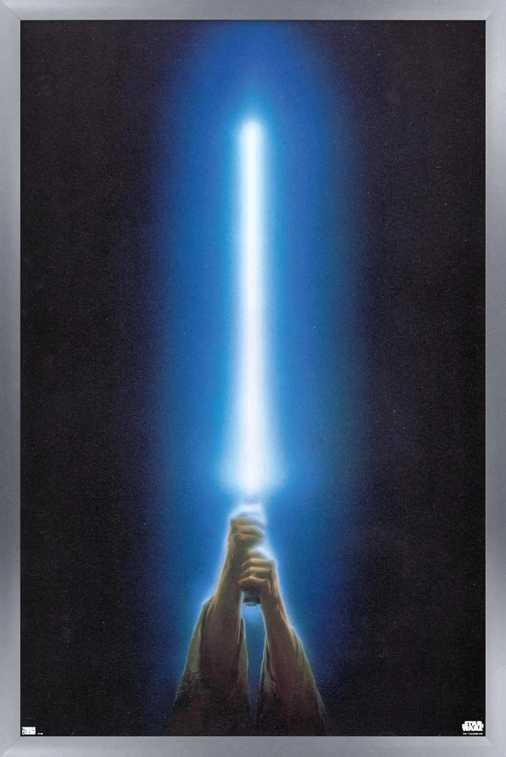 Trends International Star Wars: Original Trilogy - Blue Lightsaber Wall Poster, 34L x 22.4W, Silver Framed Version