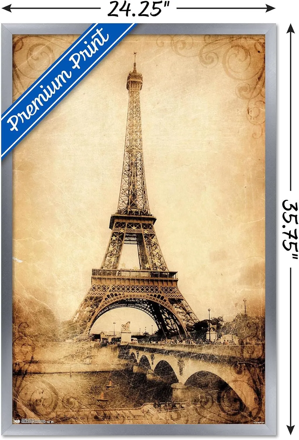 Trends International The Eiffel Tower - Rustic Wall Poster, 22.375" x 34", Silver Framed Version