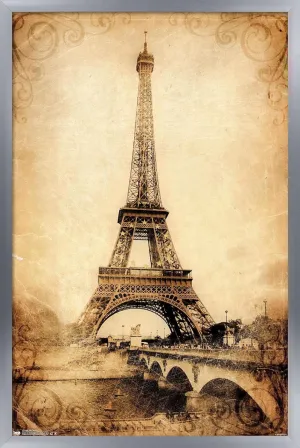 Trends International The Eiffel Tower - Rustic Wall Poster, 22.375" x 34", Silver Framed Version