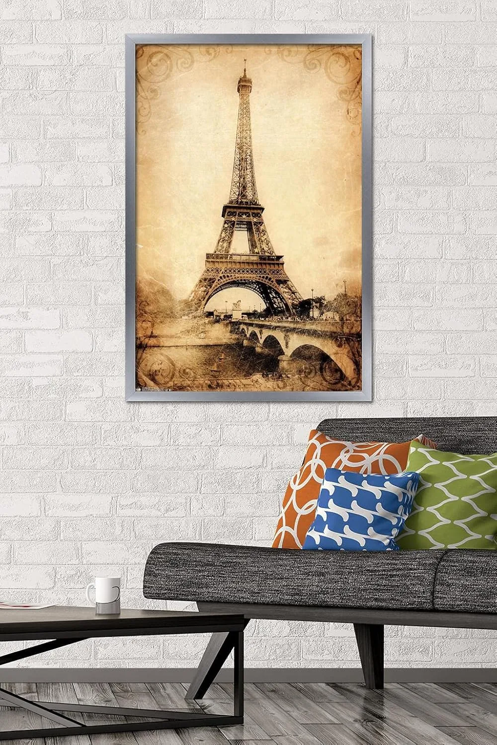 Trends International The Eiffel Tower - Rustic Wall Poster, 22.375" x 34", Silver Framed Version