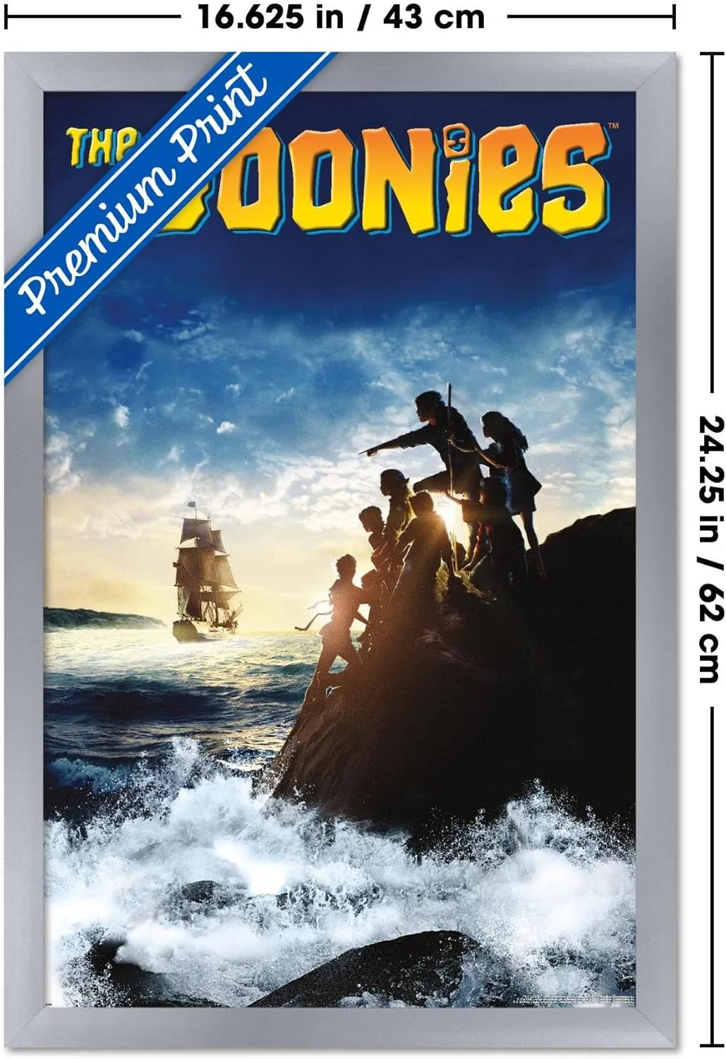 Trends International The Goonies - Ocean Key Art Wall Poster, 22.4L x 14.7W, Silver Framed Version