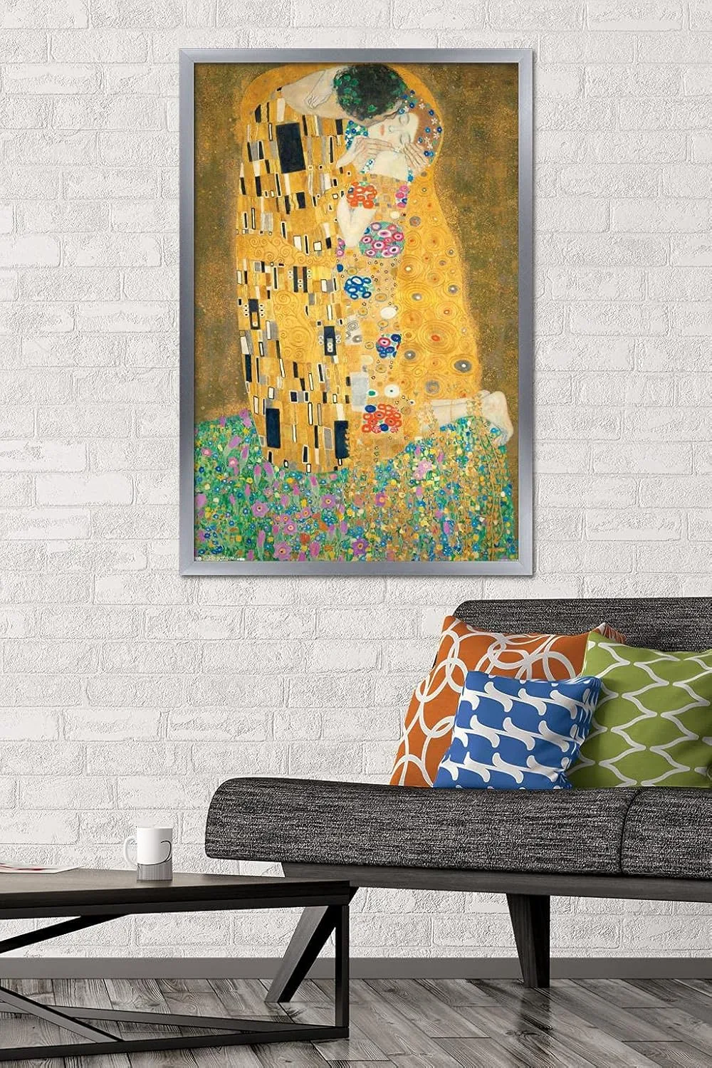 Trends International The Kiss by Gustav Limt Wall Poster, 22.375" x 34", Silver Framed Version