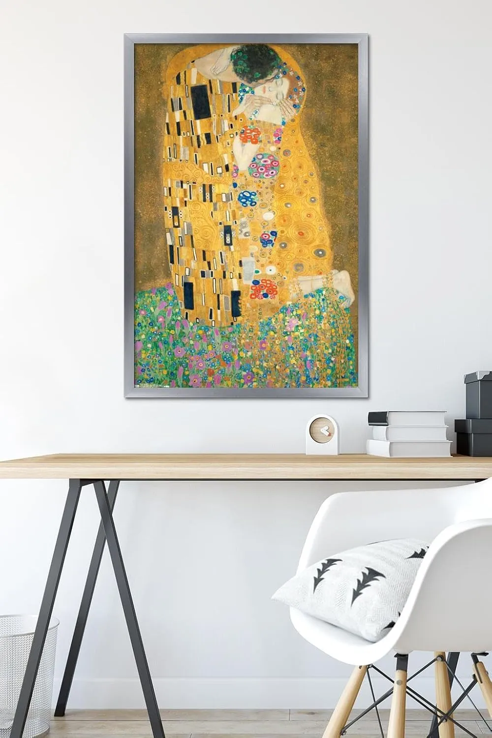 Trends International The Kiss by Gustav Limt Wall Poster, 22.375" x 34", Silver Framed Version