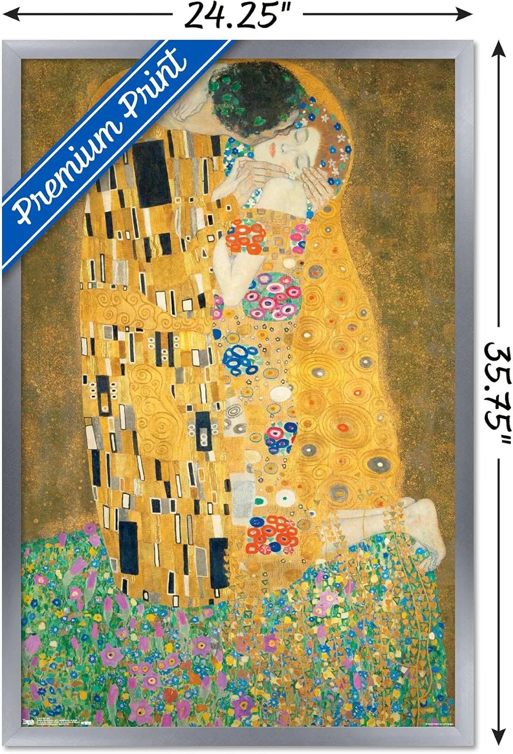 Trends International The Kiss by Gustav Limt Wall Poster, 22.375" x 34", Silver Framed Version
