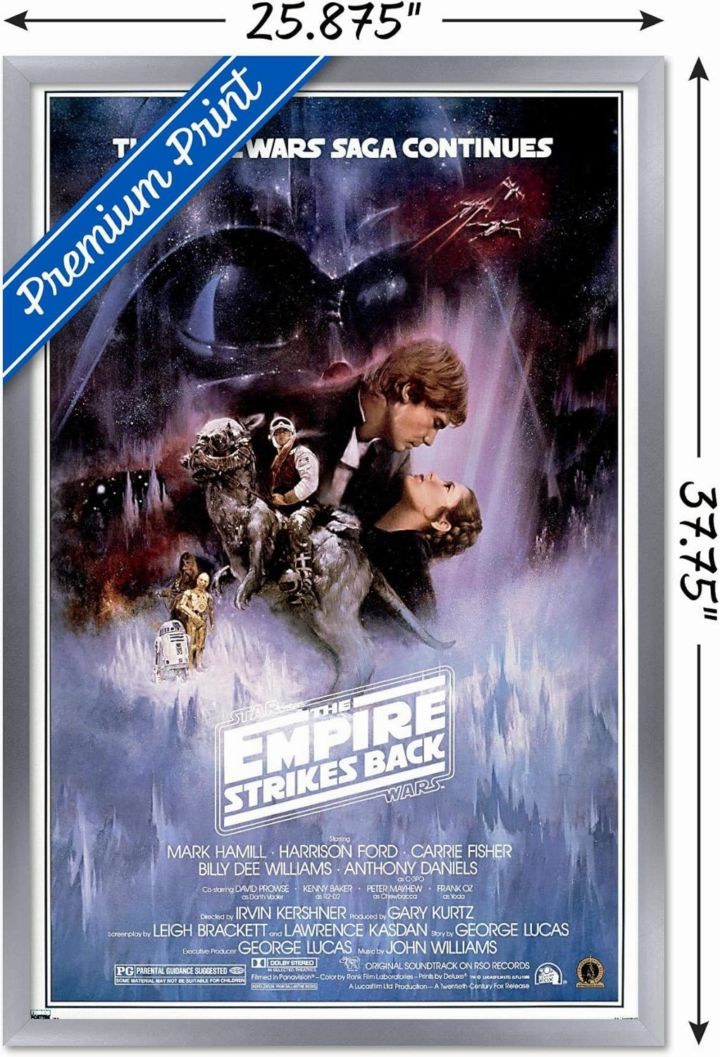 Trends International 24X36 Star Wars: The Empire Strikes Back - One Sheet 2 Wall Poster, 24" x 36", Silver Framed Version